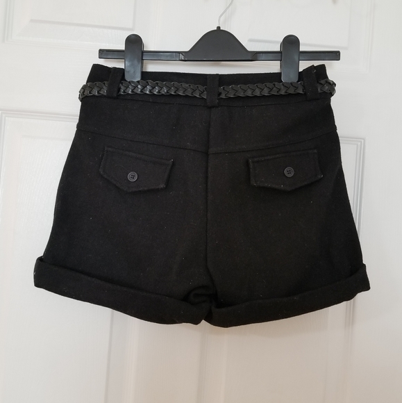 Korean Brand Black Winter Shorts Cuffed Shorts with braided belt Dress shorts - Picture 8 of 8